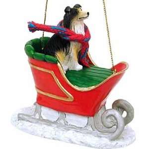  Tricolored Collie in a Sleight Christmas Ornament: Home 