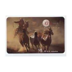   Phone Card $5. Cowboy With Lasso & Wild Horses 