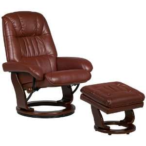   Cognac Faux Leather Ottoman and Swiveling Recliner