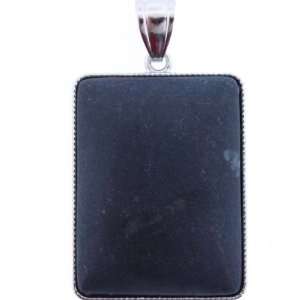 : Pendants   Frosted Black Stone: Rectangle Inlay Silver Plated Base 
