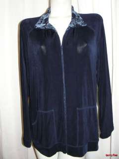 BFS01~CHICOS travelers Dark Blue Zip Front Long Sleeve Jacket Size 3 
