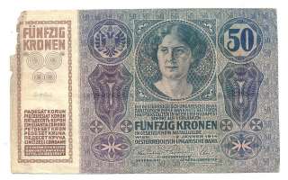 Austria/Hungary 50 Kronen 1914 F+ CRISP Banknote  