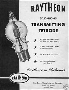 Raytheon RK65 RK 65 5D23 Transmitting Tube Data Booklet  
