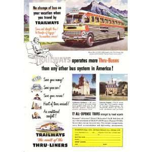  1951 Ad Greyhound Trailways Vintage Travel Print Ad 