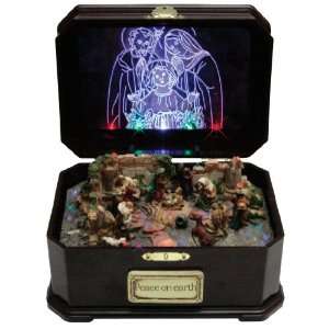   Music Box Lighted with Holy Family   Silent Night Tune