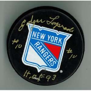  Edgar Laprade Autographed New York Rangers Puck w/ HOF 