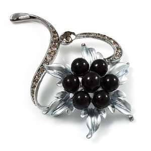  Floral Bead Crystal Brooch (Gun Metal): Jewelry