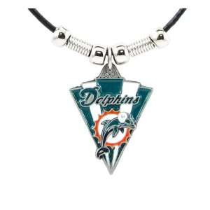  Miami Dolphins Leather Necklace Beads & Pewter Pendant 