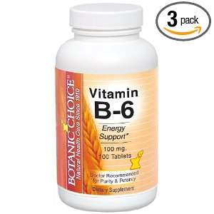  Botanic Choice Vitamin B 6 Tablets, 100 Count (Pack of 3 