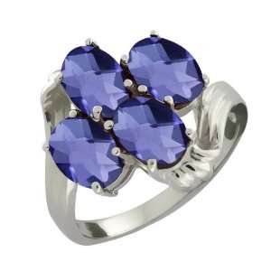  2.60 Ct Checkerboard Blue Iolite Sterling Silver Ring 