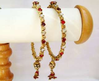   and MAROON CRYSTAL work DULL GOLD PLATED BANGLES/BRACELETS  