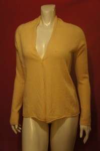 Barneys New York Coop 100% Cashmere Open front Yellow Cardigan Sweater 