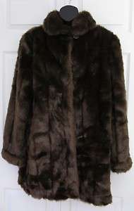 New Dennis Basso Womens Beautiful Brown Faux Fur Pelted Coat M  