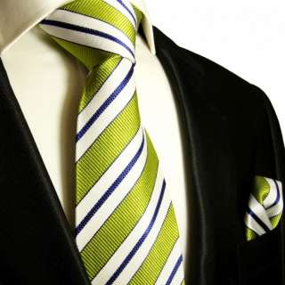 Silk Necktie Set 2pcs. Tie + Handkerchief green blue 103
