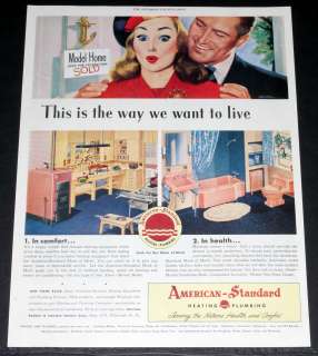   MAGAZINE PRINT AD, AMERICAN STANDARD, PINK BATHROOM FIXTURES HOME ART