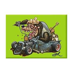 Artist BigToe Hot Rod Bear Moonshine Truck Fridge Magnet:  
