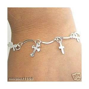  CROSS ANKLE BRACELET can adjust up to 10 SILVER PLATED 