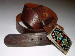   BROWN TOOLED Indian Leather BEATNIK Cowboy WESTERN Belt 38 40  