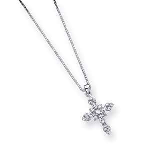  1in CZ Cross on 16in Box Chain   Sterling Silver: Jewelry