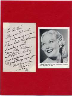THELMA TODD NOTE TO BILLIE DOVE AUTOGRAPHED AND DATED (1929) EXTREMELY 