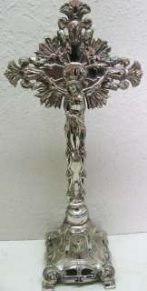   Antique Religious Silver metal Cross Crucifix Corpus Jesus Christ