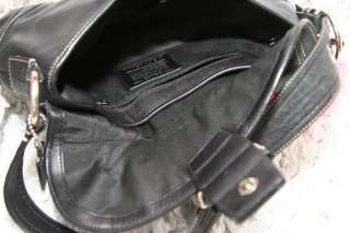 COACH SOHO BLACK/SILVER LEATHER Large Flap handbag 10192 shoulder bag 