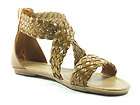 CUTE Tan Gladiator Braided Open Toe Flat Sandal with Back Zipper 