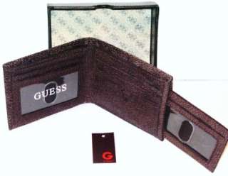 GUESS MARCIANO MENS LEATHER PASSCASE WALLET BROWN  