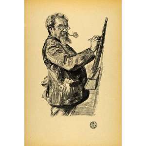  1900 Print Portrait Sketch Stacey Marks Pipe Man Easel 
