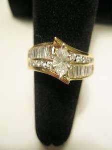   GOLD MARQUISE & BAGUETTE DIAMOND RING SZ 5.5 signed LOVE STORY  