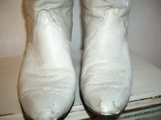 White Ivory Acme Vintage Cowboy Cowgirl Boots Leather 8.5 Western 