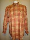 Faconnable Mens Orange Plaid Cotton Casual Long Sleeve Dress Shirt 