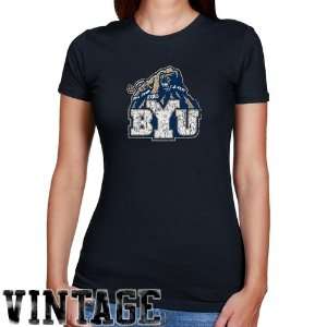  BYU Cougars Ladies Navy Blue Distressed Logo Vintage Slim 