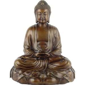  Seated Buddha in Meditation on Lotus Bronze Statue 