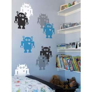  Giant Robots Wall Stickers in Sky Blue and Silver Baby