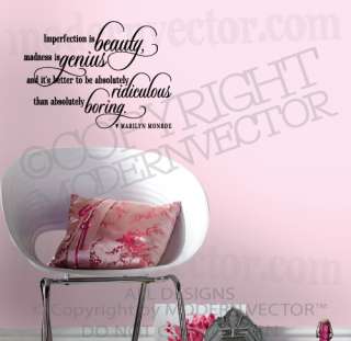 MARILYN MONROE Quote Vinyl Wall Decal IMPERFECTION IS Vinyl Sticker 