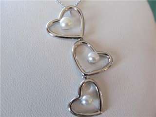 Tiffany & Co.Iridesse 3 Pearls Floating Hearts Sterling Silver 