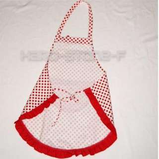   Dot Pattern Canvas Apron with big pocket for Lady Cooking Kitchen Red