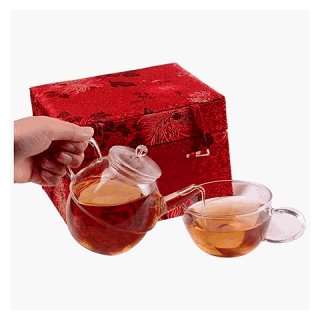   Tea for One Glass Tea Pot and Cup Gift Set Red Box: Kitchen & Dining