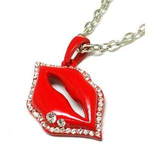  Crystal Red Lips Kiss Pendant on 16+2 Chain The Olivia 