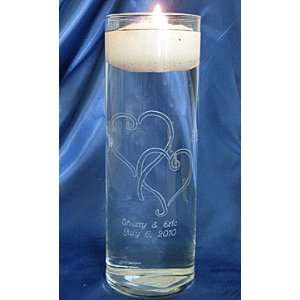   Candle Vase   Engraved Swirled Hearts Cylinder