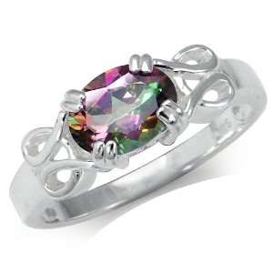   54ct. Rainbow Fire Topaz 925 Sterling Silver Solitaire Ring: Jewelry
