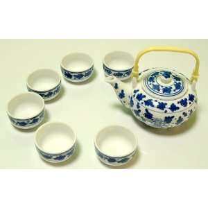  Ceramic Tea Set. Oriental Design. Tea Pot with 6 Cups 