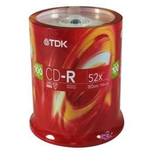  TDK Disc, CD R 80 min, 700MB, branded, 52X, 100pk Spindle 