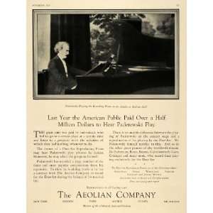  1923 Ad Aeolian Company Paderewski Piano Hall Music 