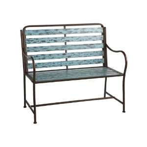 Distressed Turquoise Slatted Garden Bench Iron&Wood Dimensions 40 X 22 