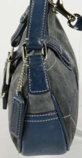 Coach Blue Suede Leather Demi Baguette Shoulder Bag Handbag Purse 7558 
