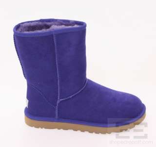 Ugg Periwinkle Blue Suede & Shearling Classic Short Boots Size 7, NEW 