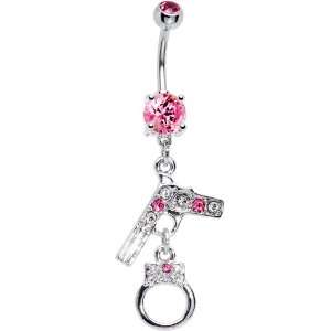  Pink Gem Handgun Handcuff Belly Ring: Jewelry