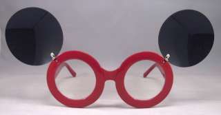 Big Mouse Ear Pop Star Round Flip Up Red Sunglasses  